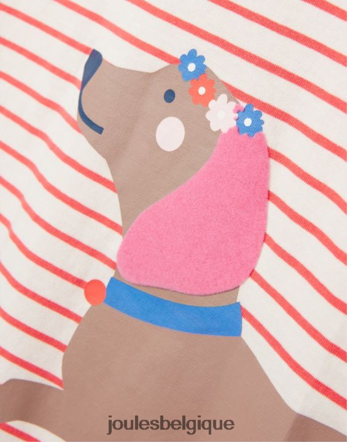 chien à rayures t-shirt sérigraphie lutin 2-12 ans filles vêtements Joules ND0H6T259