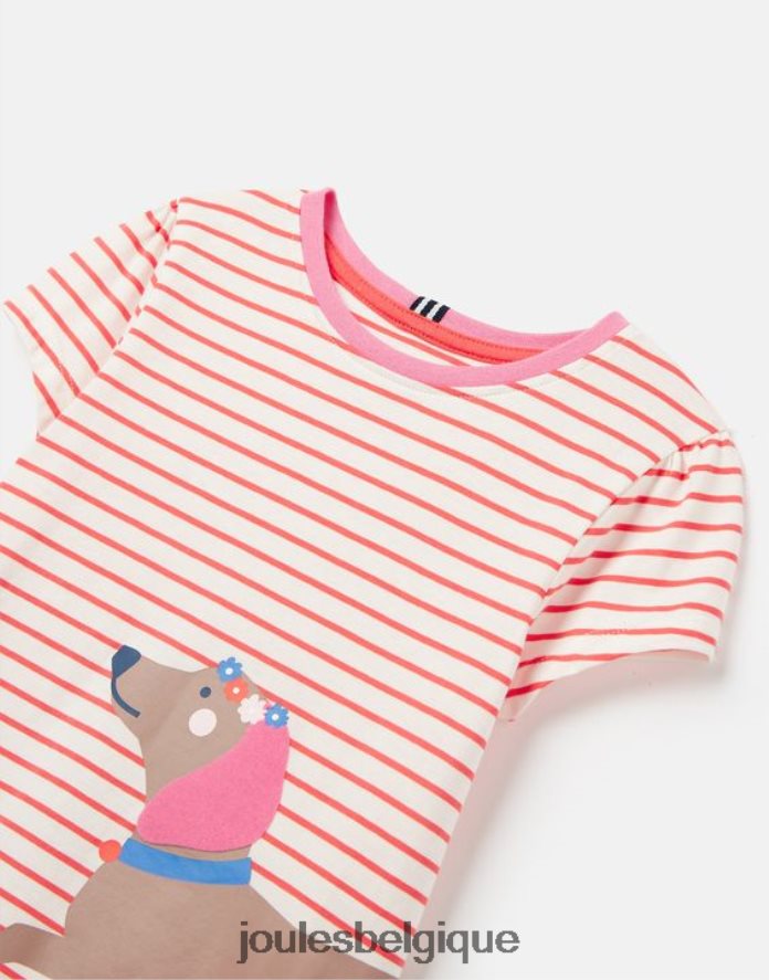 chien à rayures t-shirt sérigraphie lutin 2-12 ans filles vêtements Joules ND0H6T259