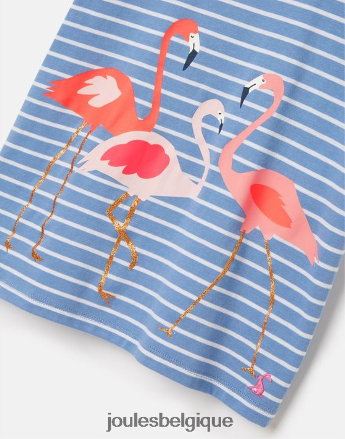 flamant rose à rayures bleues t-shirt sérigraphie lutin 2-12 ans filles vêtements Joules ND0H6T289