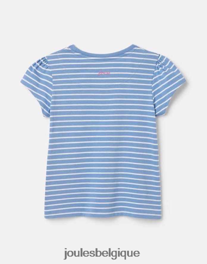 flamant rose à rayures bleues t-shirt sérigraphie lutin 2-12 ans filles vêtements Joules ND0H6T289