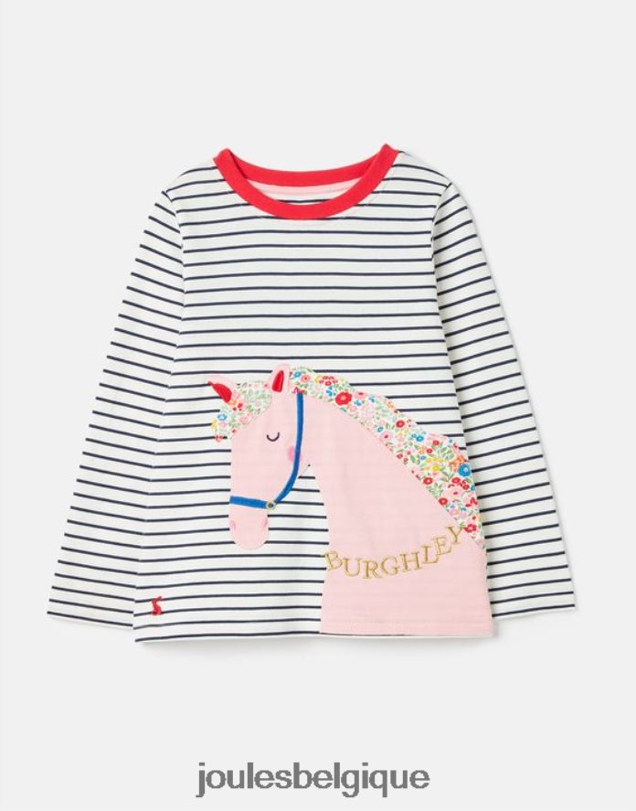 rayure cheval marine t-shirt burghley manche longue 2-12 ans filles vêtements Joules ND0H6T287