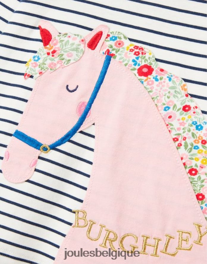 rayure cheval marine t-shirt burghley manche longue 2-12 ans filles vêtements Joules ND0H6T287