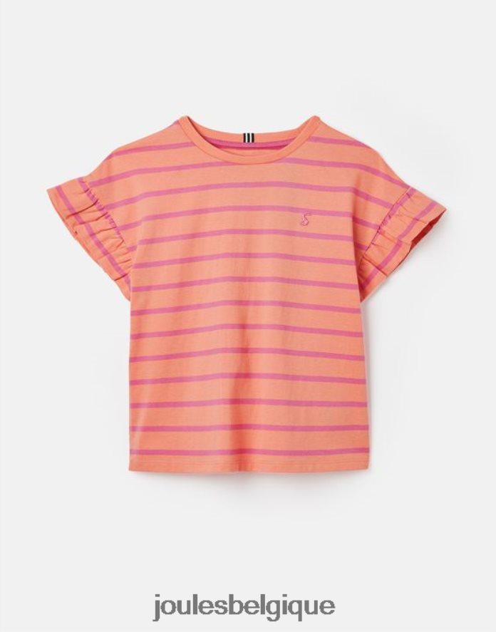 rayure pêche frillside t-shirt manches courtes à volants 2-12 ans filles vêtements Joules ND0H6T297