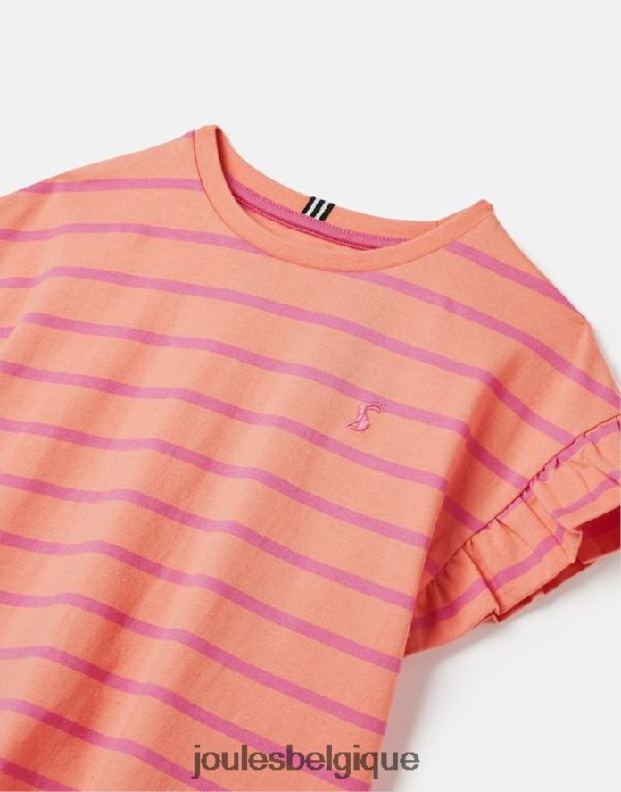 rayure pêche frillside t-shirt manches courtes à volants 2-12 ans filles vêtements Joules ND0H6T297