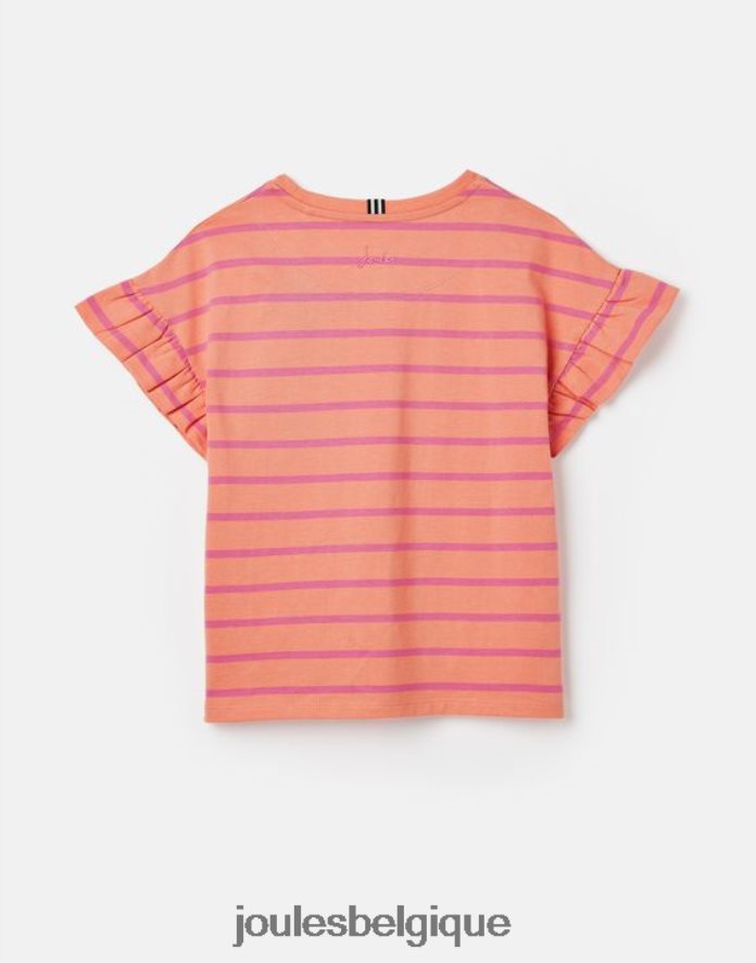 rayure pêche frillside t-shirt manches courtes à volants 2-12 ans filles vêtements Joules ND0H6T297