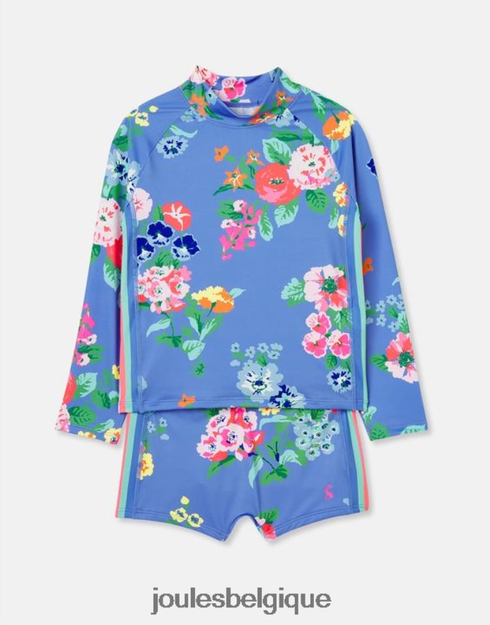 bleu fleuri ensemble gilet anti-éruption cutanée et malle en bord de plage filles vêtements Joules ND0H6T291
