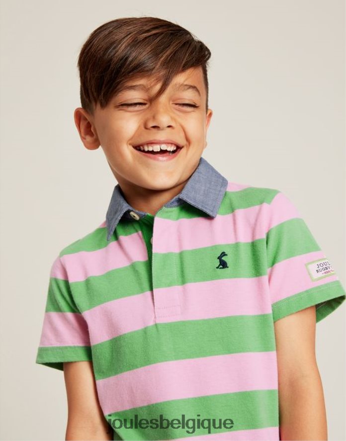 bande rose verte polo en jersey à rayures ozzy 2-12 ans garçons vêtements Joules ND0H6T337