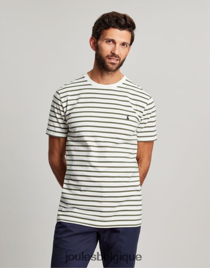 rayure kaki blanc t-shirt rayé avec hangar à bateaux Hommes vêtements Joules ND0H6T252