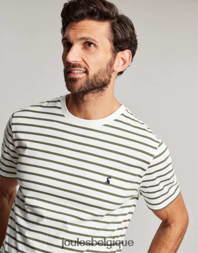rayure kaki blanc t-shirt rayé avec hangar à bateaux Hommes vêtements Joules ND0H6T252